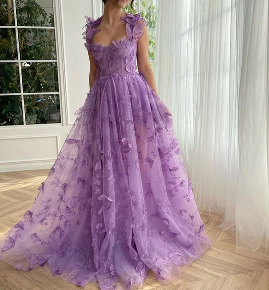 Butterfly Purple Prom Gown, Elegant Long Prom Dresses      fg3363