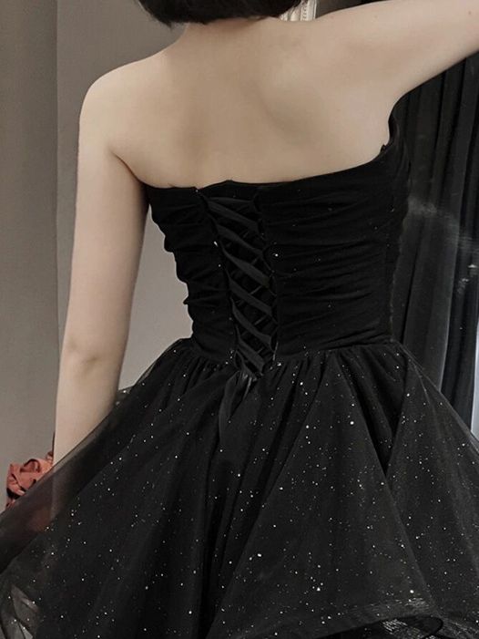 Sleeveless High Waist Irregular Black Prom Dress     fg3801