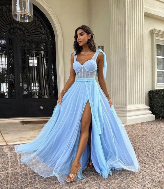 Blue Long Prom Dress A Line Formal Evening Gowns      fg4019