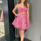 Hot Pink Strapless Ruffles A-line Homecoming Dress      fg3589