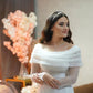 Glitter Tulle Off-Shoulder Long Sleeve Wedding Dress     fg6932