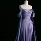 Elegant Purple Satin Prom Dress, Draped Bodice Formal Party Dress       fg3961