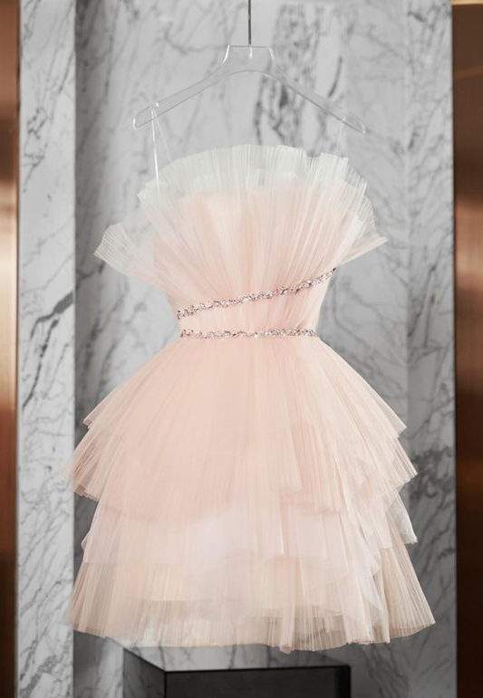 Blush Pink Cocktail Dresses Short Prom Dresses     fg3637