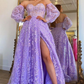 Sparkle Princess Lavender Bustier Puffy Sleeves Lace Long Prom Gown    fg3266