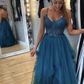 Blue tulle lace long prom dress evening dress      fg1687