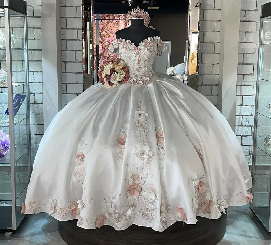 Quinceanera Dress Ball Gown 3D Flowers Appliques Lace Corset Sweet 15 16 Graduation vestidos de 15 anos      fg5920