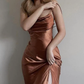 Simple Brown Long Prom Dress Party Dress   fg4380