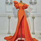 One Shoulder Unique Evening Dresses Long Orange Beaded Mermaid Elegant Simple Formal Evening Gown       fg5677