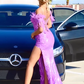 Off The Shoulder Purple Prom Dresses Long Formal Dresses With Slit     fg5277