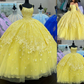 Puffy Quinceanera Dress Sweet 16 Dress With Detachable Cowl Cape Long Ball Gown Yellow Prom Gown     fg2092