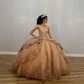 Champagne Shiny Off The Shoulder Ball Gown Quinceanera Dress Appliques Lace Beaded Birthday Party Gowns Sweet 16 vestidos       fg5679