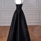 A-Line Sweetheart Neck Satin Black Long Prom Dress, Black Long Formal Dress    fg5014