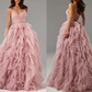 Straps Blush Pink Prom Dress with Cacasding Ruffles    fg540