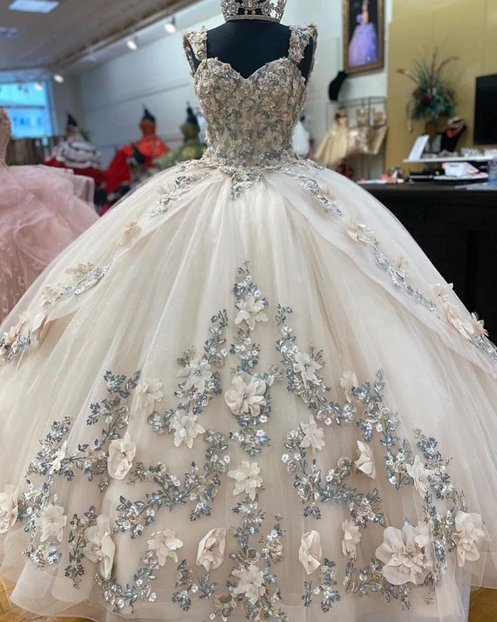 Quinceanera Dresses Lace Applique Beaded Bling Organza Sweet 16 Dress Ball Gown Prom Dress     fg888