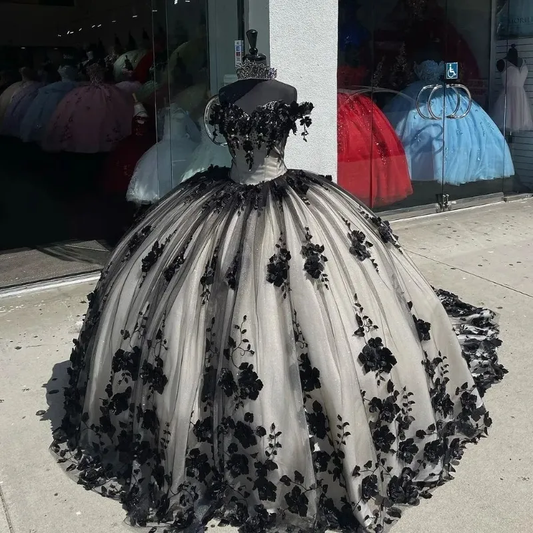 Black Quinceanera Dresses Princess Sweet 16 Years Girl Birthday Party Dresses With Appliques Quinceanera Dresses    fg5494