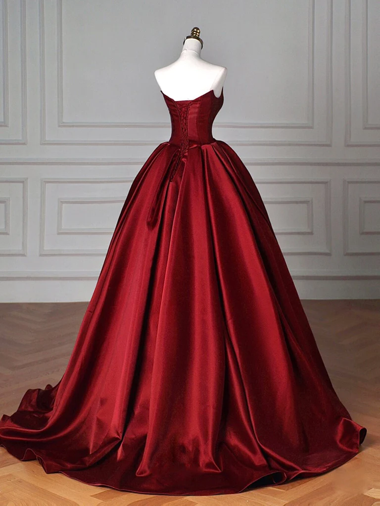 Simple Satin Burgundy Long Prom Dress, Burgundy Long Formal Dress      fg5064