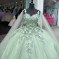 Sage Green Shiny Sweetheart Quinceanera Dresses With Cape Sweet 16 Dresses Ball Gown Applique Tulle Birthday Gowns    fg4540