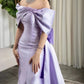 Lilac Pearls Evening Birthday Dress 2024 Off-The-Shoulder Mermaid Sweep Train Bow Satin Formal Prom Gowns       fg4285