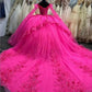 3D Flower Appliques Quinceanera Dresses Luxury Beads Cape Sleeve Prom Ball Gowns Puffy Princess Dress     fg7503