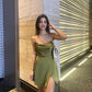 Sexy simple green short evening dress     fg6826