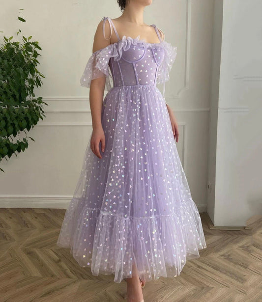 PURPLE TULLE SHORT A LINE PROM DRESS EVENING DRESS   fg2657