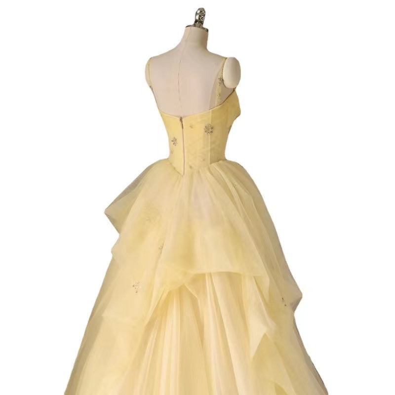 Simple party dress, birthday fairy dress, socialite senior yellow prom dress     fg2887