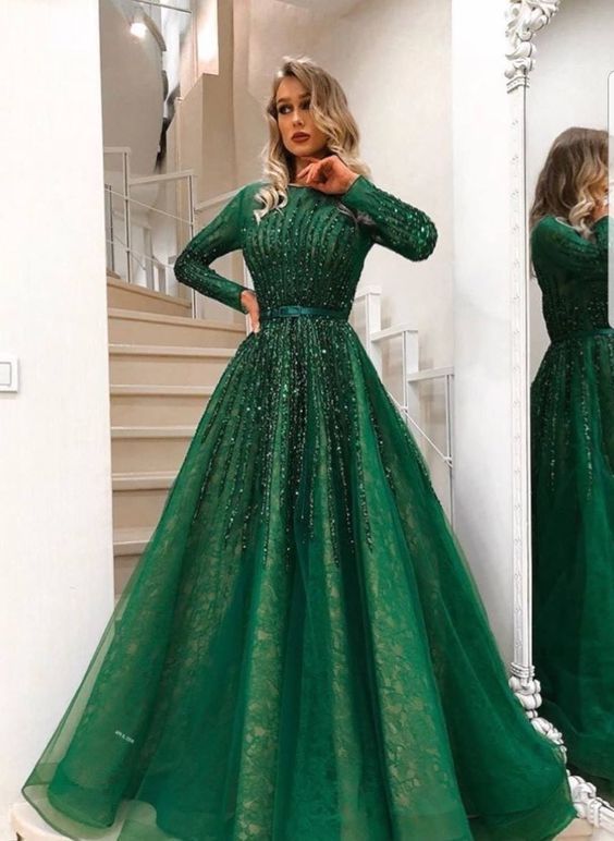 Green long prom dress, evening dress    fg2646