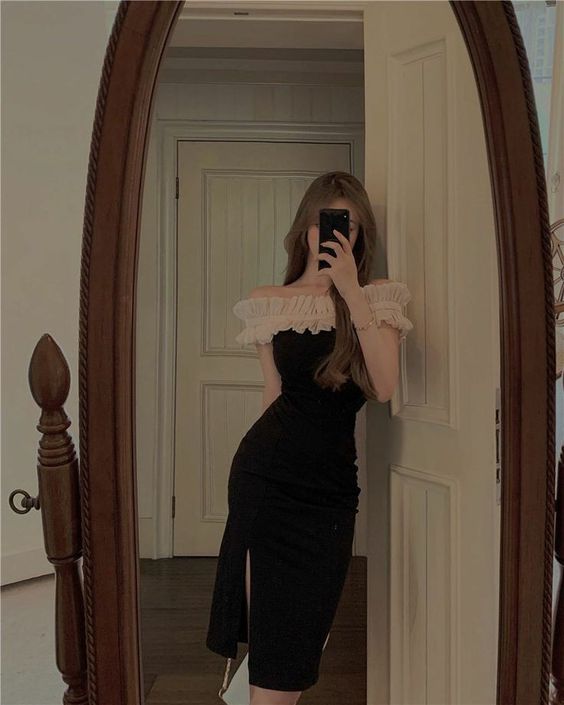 Black Evening Dress, Off The Shoulder Prom Vintage Dress     fg2960