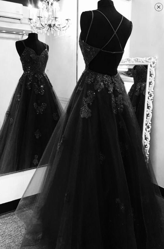Black tulle lace prom dress tulle formal dress     fg1917