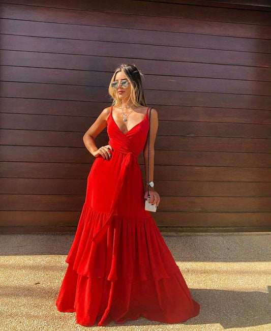 Red long prom dress Women Party Dress       fg1159