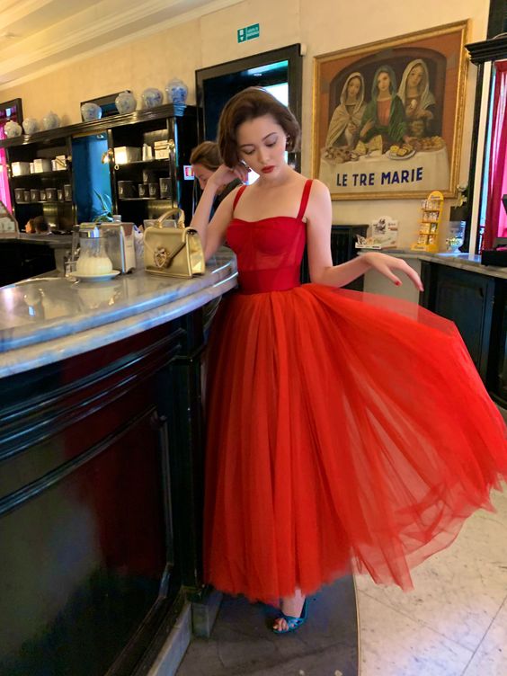 red tulle gown, newest prom dresses, party dresses, affordable prom dresses       fg1985