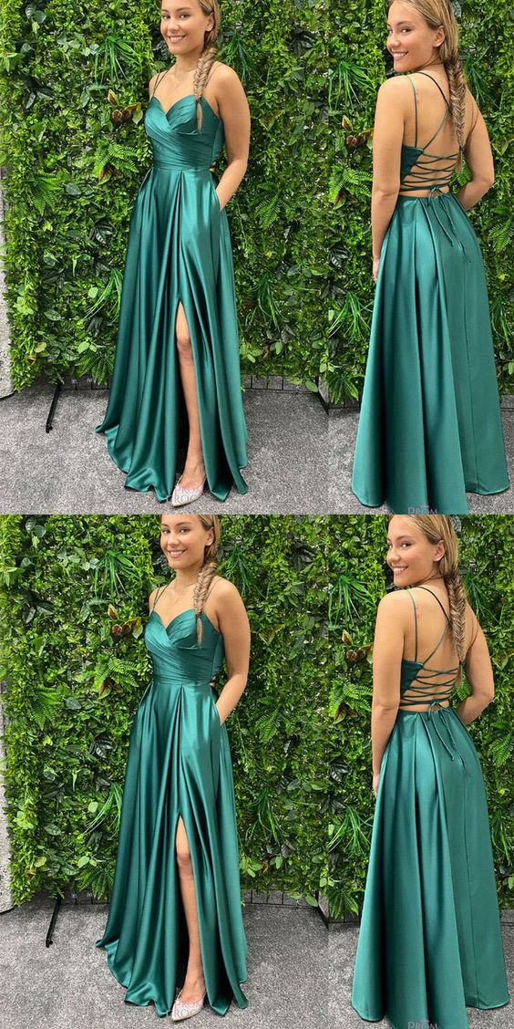 green prom dresses slit side criss cross      fg2567