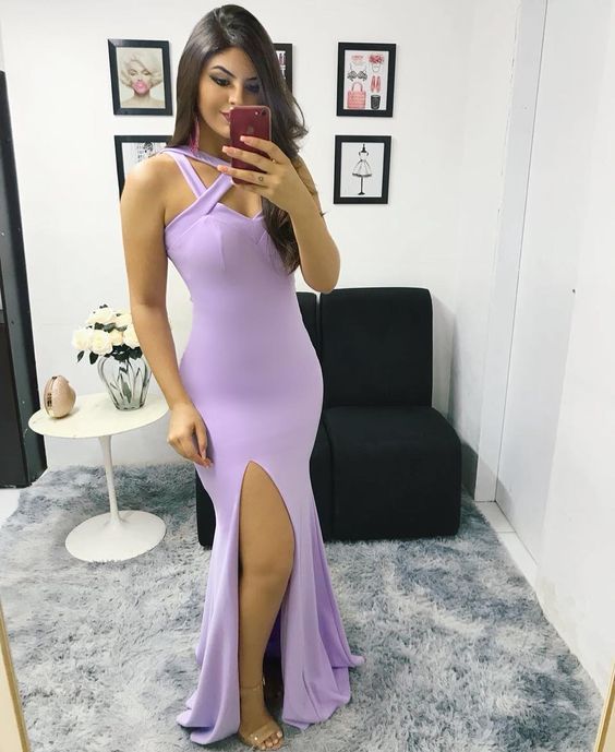 simple lilac mermaid prom dress , sexy prom dress     fg1517