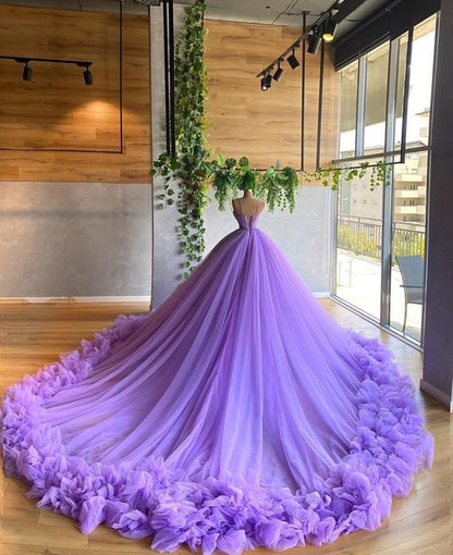 puffy prom dress, purple prom dress, tulle prom dresses, beaded prom dress, pleats evening dress, ball gown quinceanera dress   fg2055