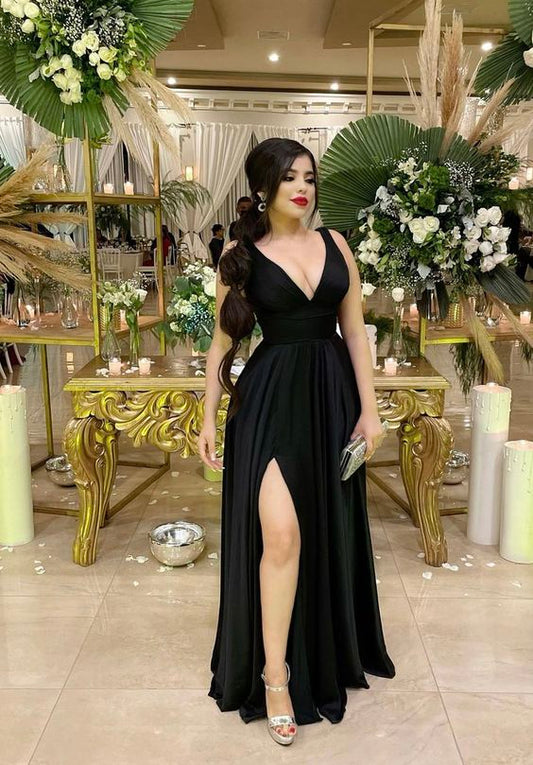 Black long prom dress, evening dress     fg1212