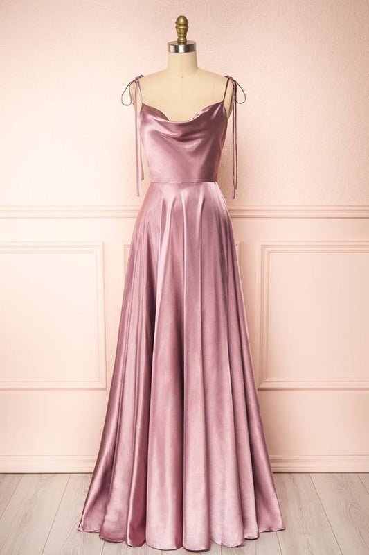 A-line Cowl Neck Long Formal Dress Pink prom dress   fg1502