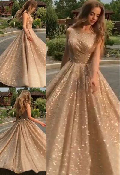 champagne open back stunning prom dresses a line sequin formal evening dress     fg1657