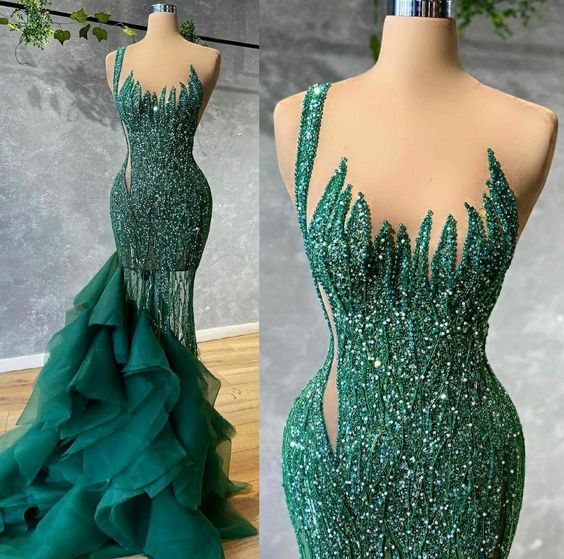 Green Mermaid prom dress evening dress    fg1246