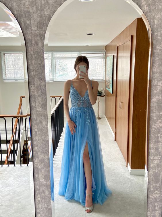 Blue Tulle Prom Gown, Elegant Long Formal Dress    fg1283