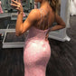 Pink Beaded One-Shoulder Backless Mermaid Long Formal Dress      fg1842