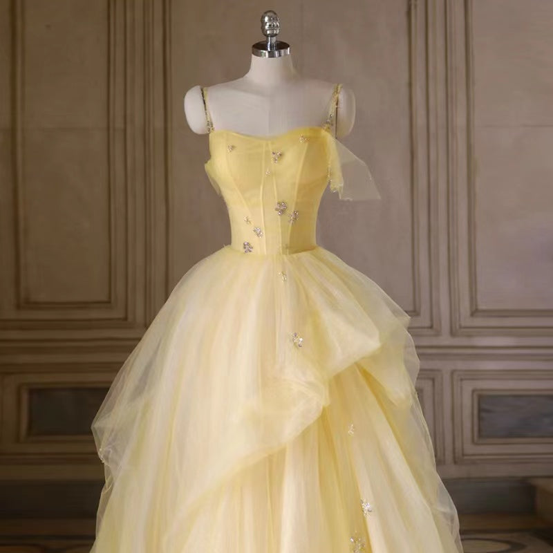 Simple party dress, birthday fairy dress, socialite senior yellow prom dress     fg2887