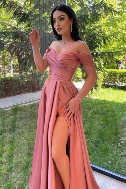 Simple Sweetheart Off-the-shoulder A-line Prom Dress With Split Long     fg1921