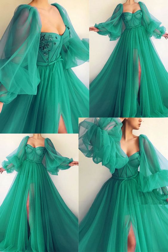 Puff Sleeve Prom Dresses Elegant Long Formal Dress    fg1285
