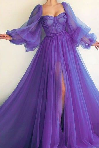 Purple Tulle Prom Gown, Elegant Long Formal Dress    fg1282