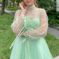 Light Green Short Tulle Prom Dresses,Long Sleeve Homecoming Party Dress    fg2705