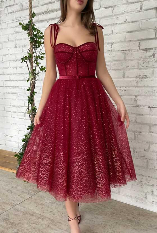 Sparkly Tulle Sweetheart Tea Length Short Prom Dress, Homecoming Dress   fg1557