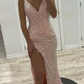Pink sequins long prom dress mermaid evening dress  fg1251