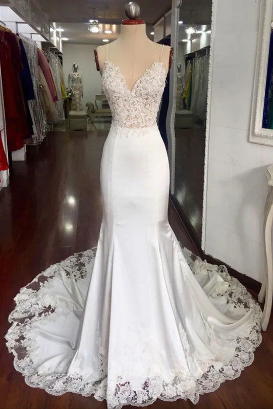 White lace long prom dress mermaid evening dress    fg2224