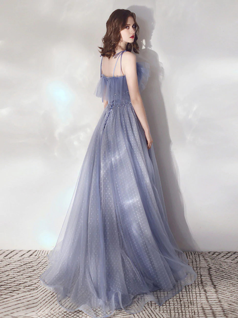 Blue A-Line Tulle Long Prom Dresses, Blue Formal Graduation Dresses    fg2230