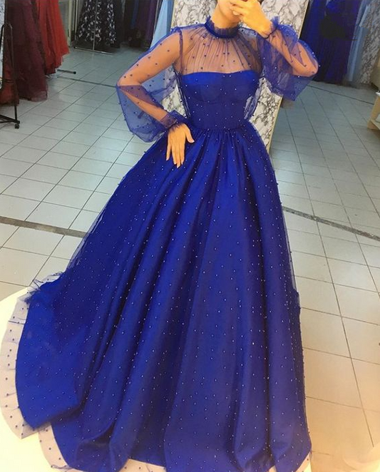 Royal blue tulle prom dress one shoulder evening dress    fg2485